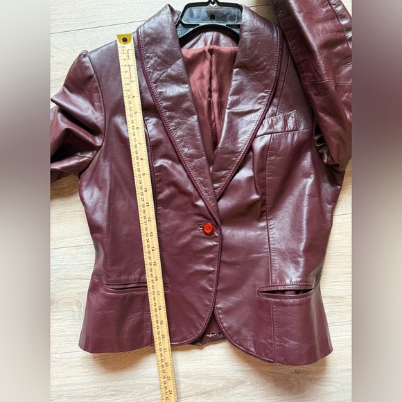 Burgundy Genuine Leather Blazer Jacket Women’s Fitted Single Button Vintage - Picture 10 of 10